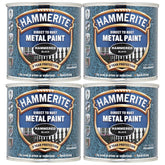 4X Hammerite Hammered Black Paint 250ml Tin Paint